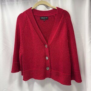 Jones NY Collection Ladies sz M Short Red Cardigan 3 iridescent Button Sweater